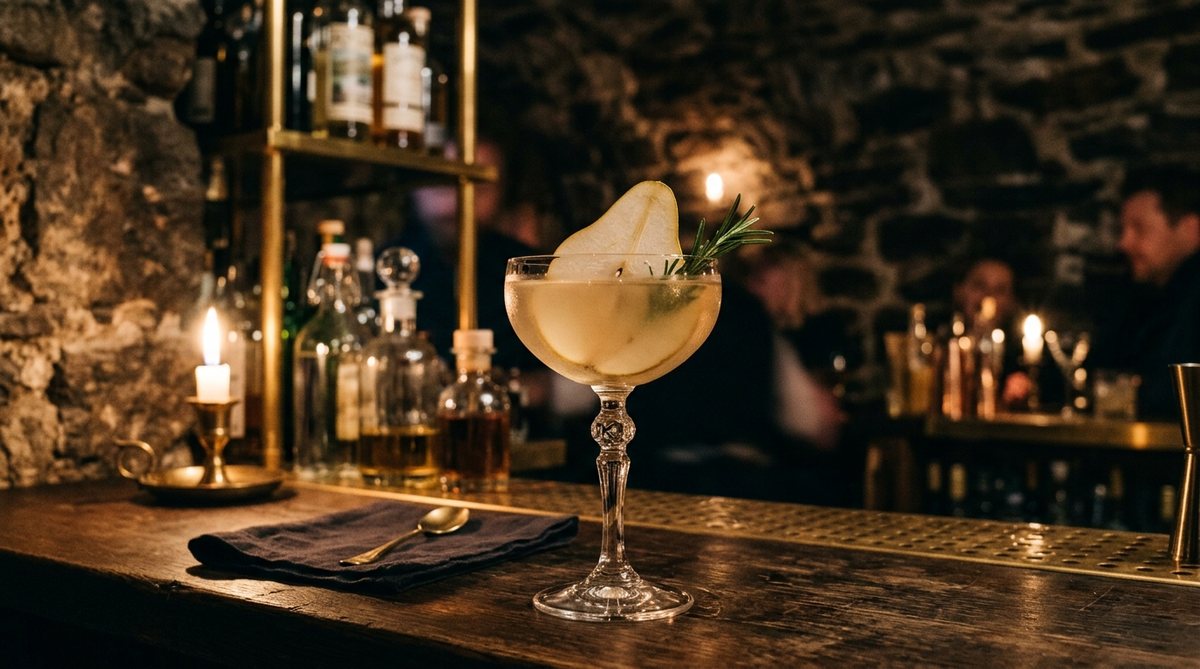 A cocktail poured at the bar in The Cellar at Eld & Björk