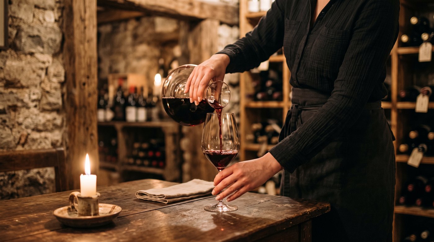 Wine poured tableside in The Cellar